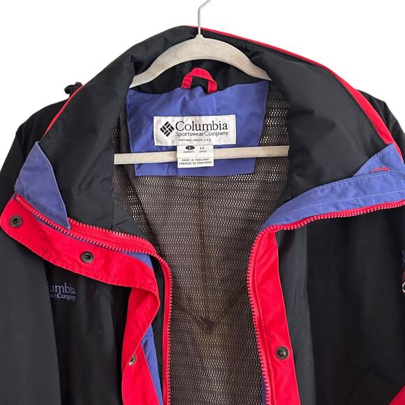 Columbia Omni-Tech Hooded Jacket Red Black Nylon Shell Women’s Large Hiking - Picture 5 of 16